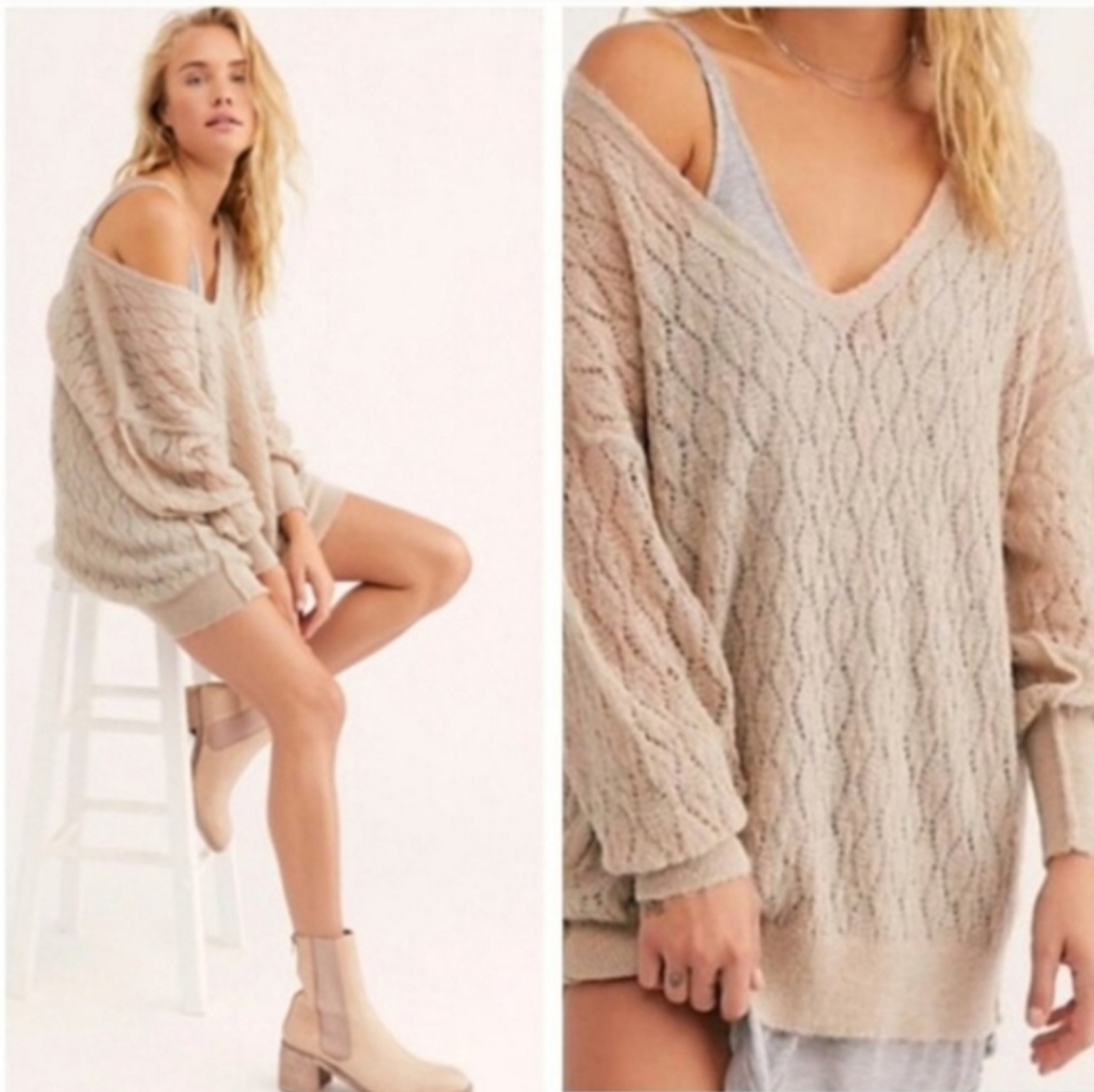 Free People X Revolve Say Hello Fancy Knit Pointelle Alpaca Sweater Like New Xs